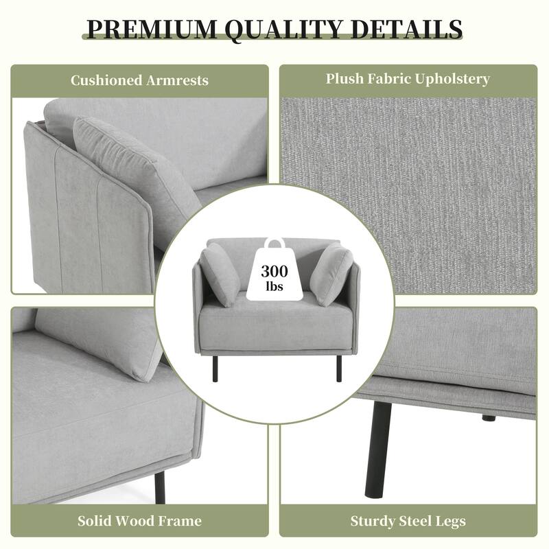 Modern Arm Chair Upholstered Accent Sofa Chair with Steel Legs