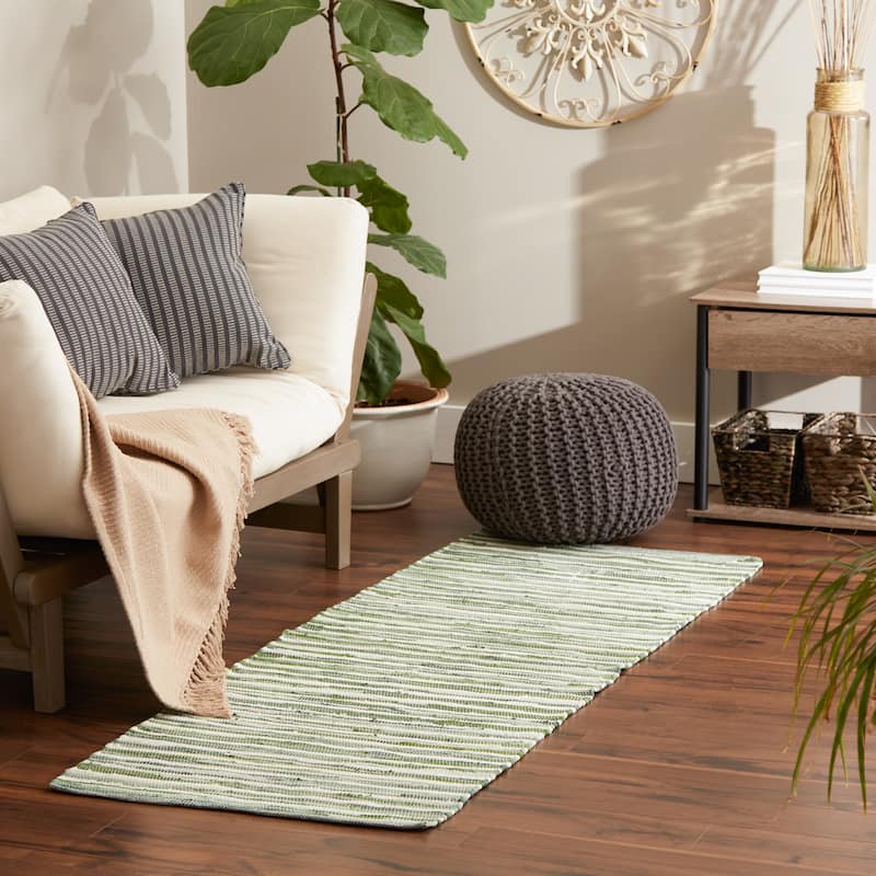 Stonewash Blue Slim Stripe Cotton Chindi Rug 2Ft 3Inx6Ft