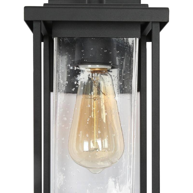 Geoma Modern Farmhouse 1-Light Black Outdoor Wall Sconce Seeded Glass Lantern - L 5.9"* W 6.7"* H 10.8"