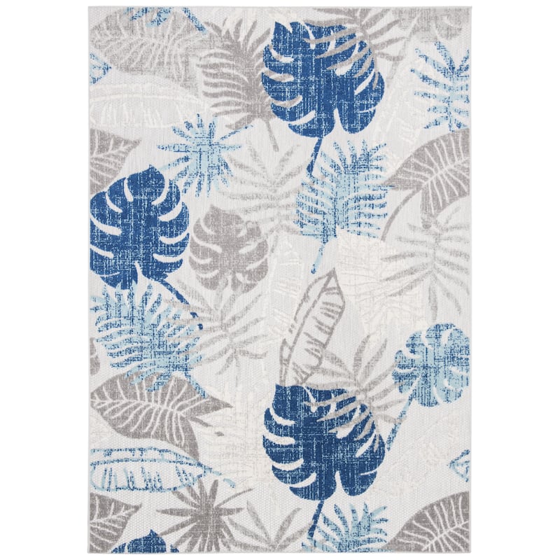 SAFAVIEH Cabana Arik Indoor/ Outdoor Waterproof Patio Floral Rug - 5'3" Square - Grey/Blue