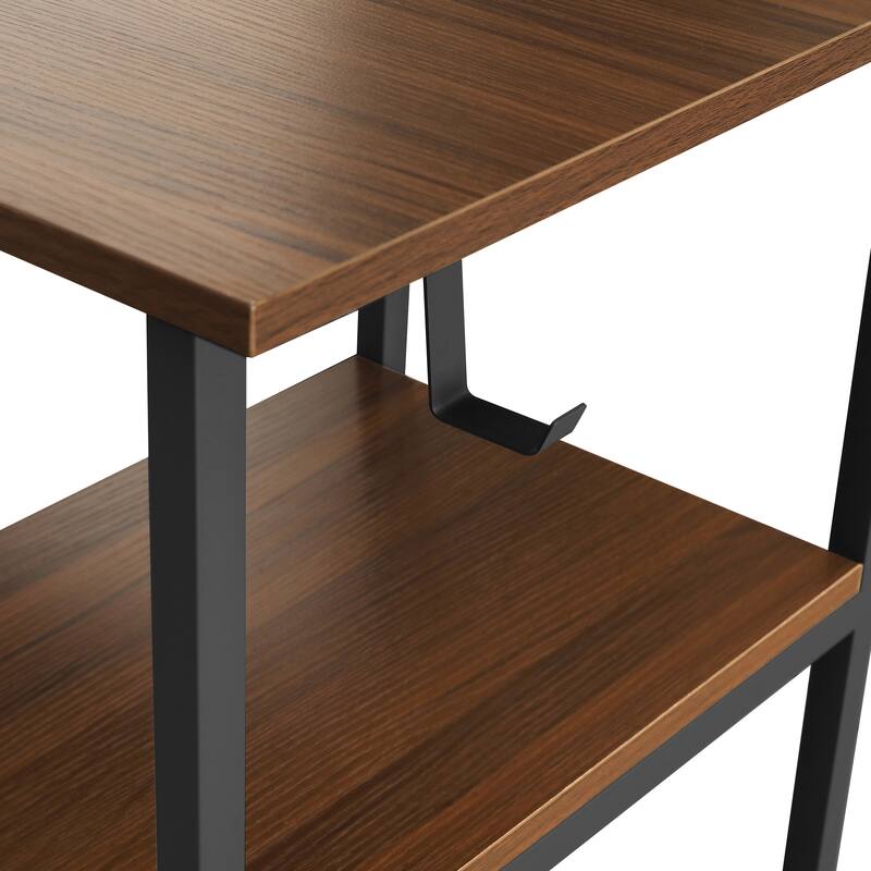 L-Shape Home Office Two Tone Desk with Storage, Walnut