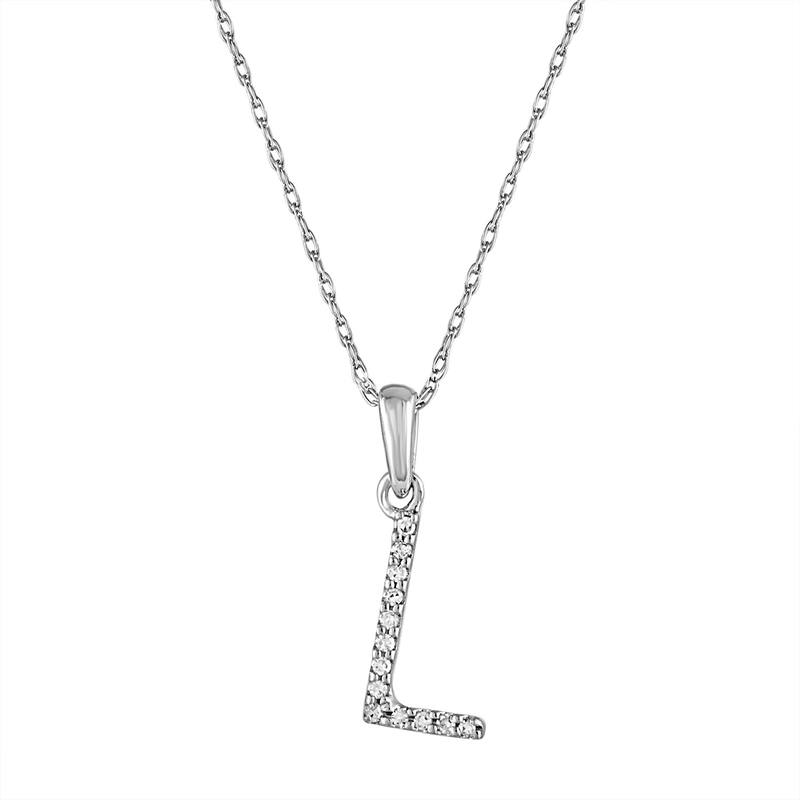 Joelle Collection 1/10 ctw Diamond Initial Pendant Necklace 14K Gold adjustable 16 to 18 inch Chain - Personalized Gift - L - White