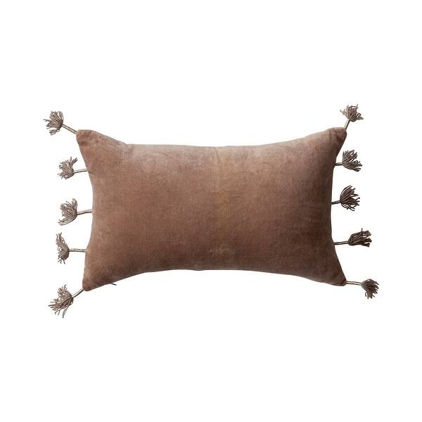 Cotton Velvet Lumbar Pillow with Tassels and Linen Back x