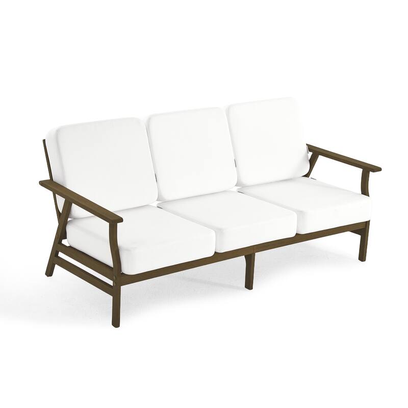 Modern Wood Cushioned Outdoor Patio Sofa Loveseat with Coffee Table