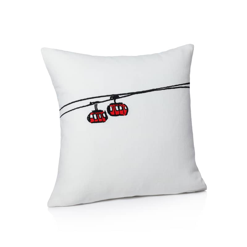 Ski Mountain Winter Scene Cotton Embroidered Throw Pillow, 16" x 16" - Gondola