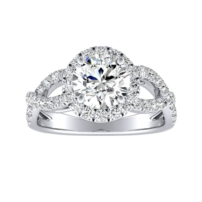 Auriya 14k Gold 1 1/2ct Twisted Moissanite Halo Engagement Ring - White - 7