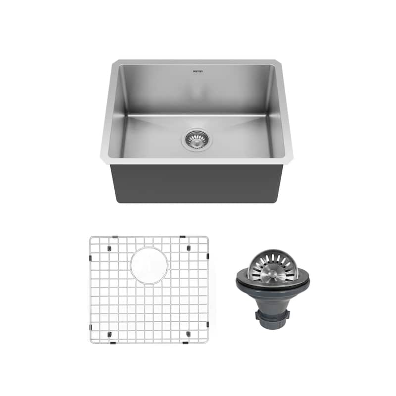 Karran 23" Undermount Single Bowl Stainless Steel Kitchen Sink Kit