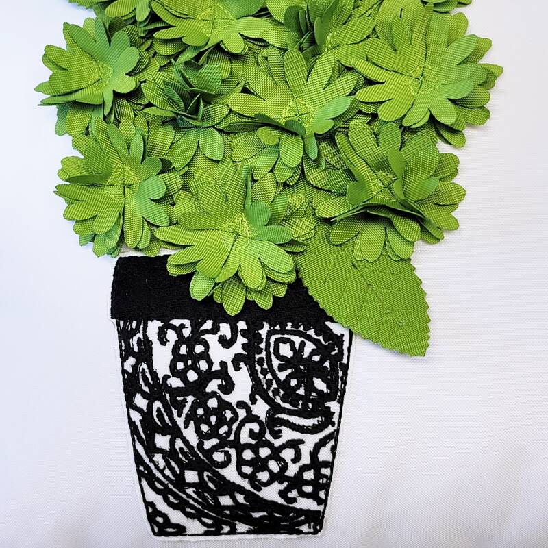 Edie At Home Indoor/Outdoor Dimensional Topiary Lumbar w Crewel Embroidered Pots Decorative Throw Pillow 13x25, Leaf Multi
