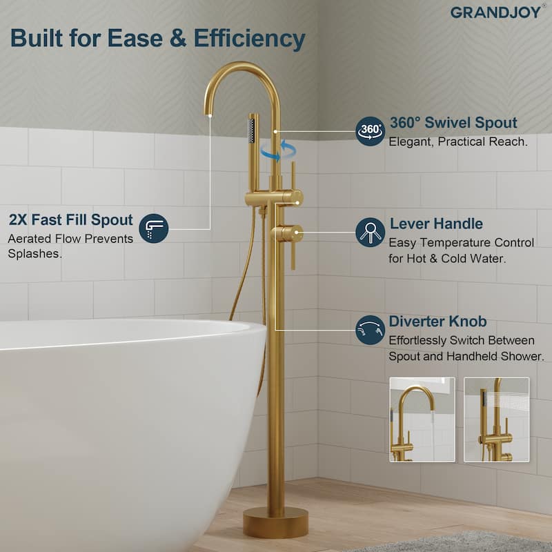 GRANDJOY 1-Handle Freestanding Tub Faucet with Integrated Hand Shower