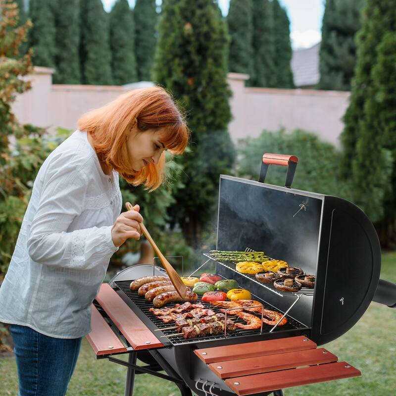 Royal Gourmet Charcoal Grill with Wood-Painted Side&Front Table