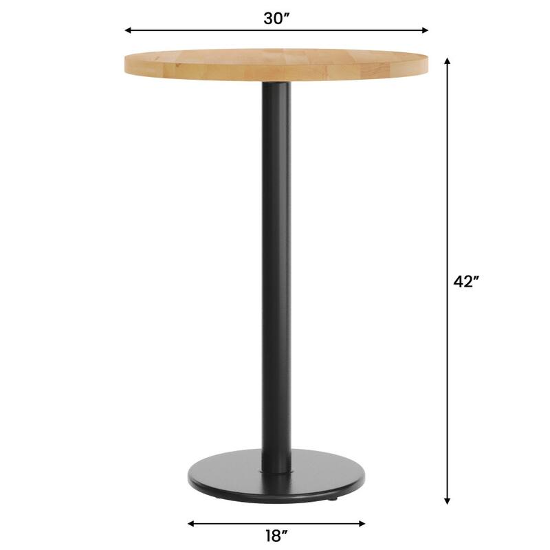 Round Solid Wood Commercial Tabletop with 18" Round Bar Height Base - 30"W x 30"D x 42"H