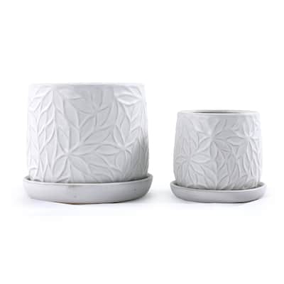 Sleek Striped Ceramic Planters with Glossy Finish 2pc
