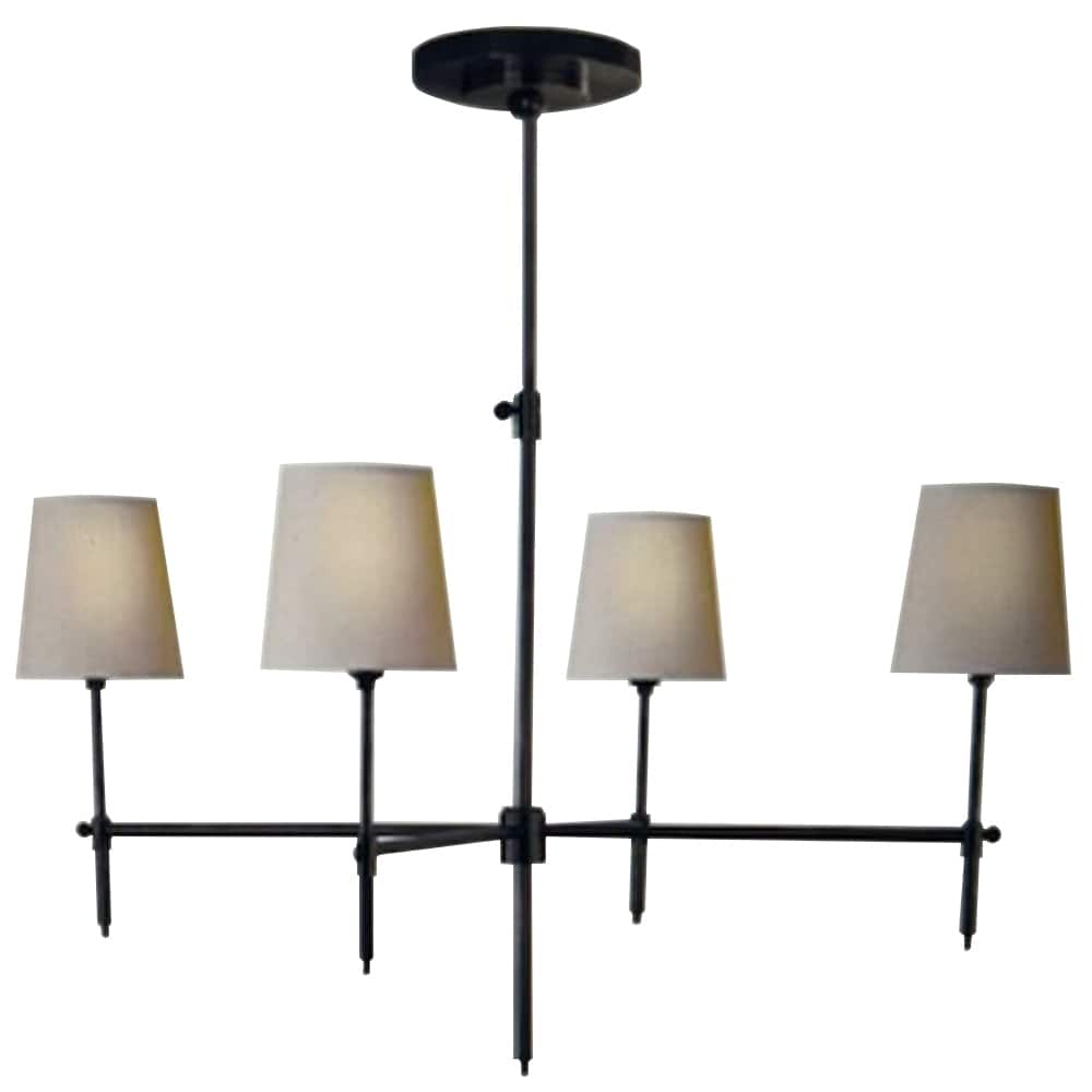 Brava 4 light Iron Frame Chandelier in Matte Black with Linen shade - 28.3"H x 26.3"W x 26.3"D