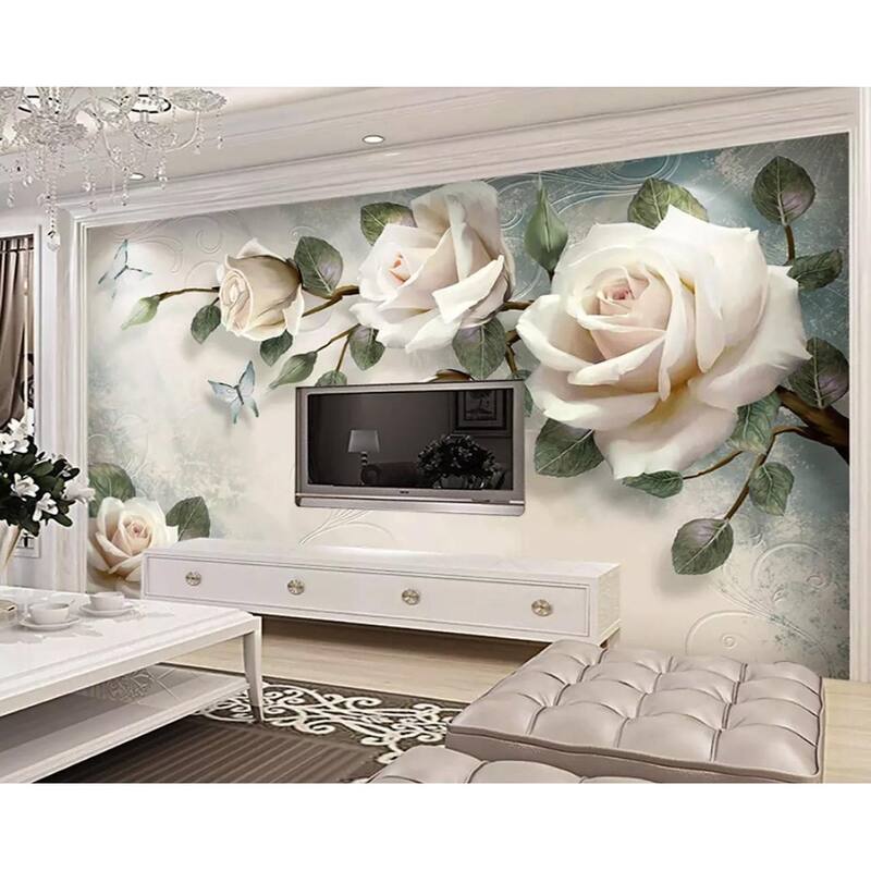 GK Wall Design 3D Cream Rose Nordic Flower Lifelike Removable Wallpaper