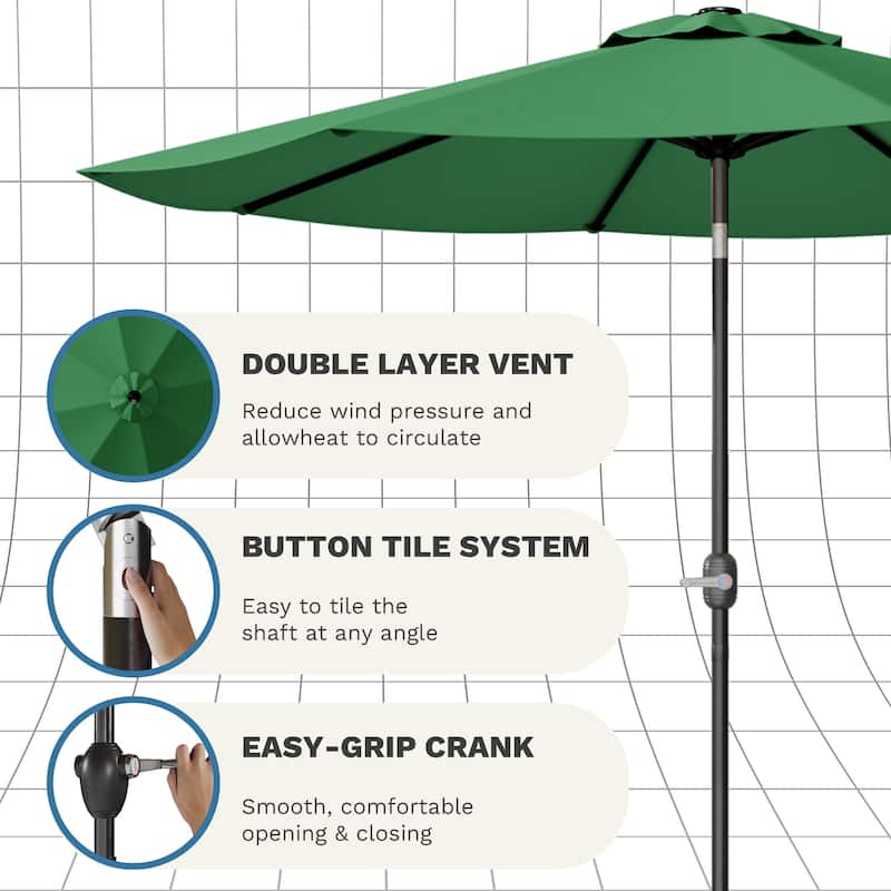 Patiowell 9 FT Outdoor Patio Umbrella, Outdoor Table Umbrella, Yard Umbrella, Market Umbrella with Push Button Tilt and Crank