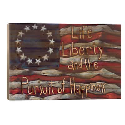 American Flag - Life Liberty And The Pursuit Of Happiness Print On Wood by David Hinds - Multi-Color