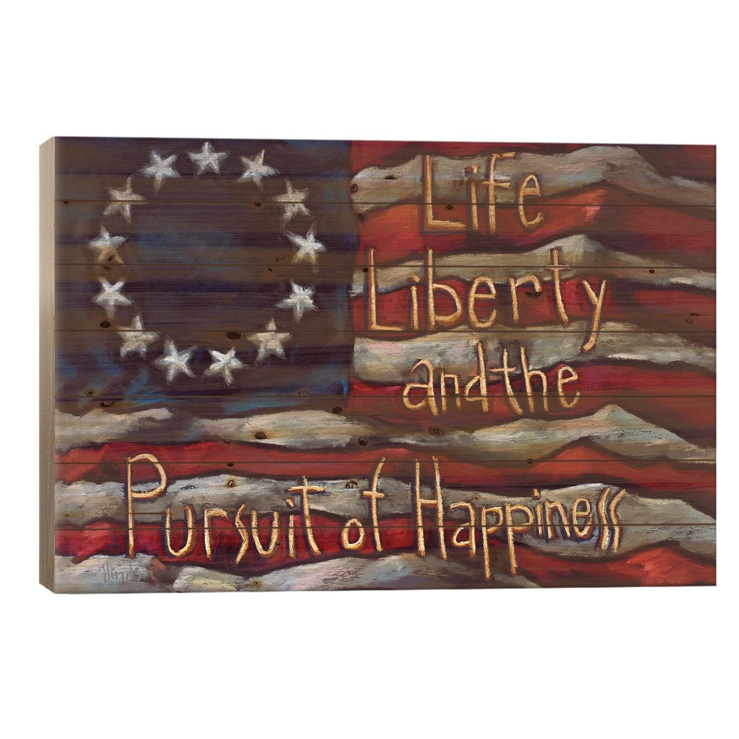 American Flag - Life Liberty And The Pursuit Of Happiness Print On Wood by David Hinds - Multi-Color