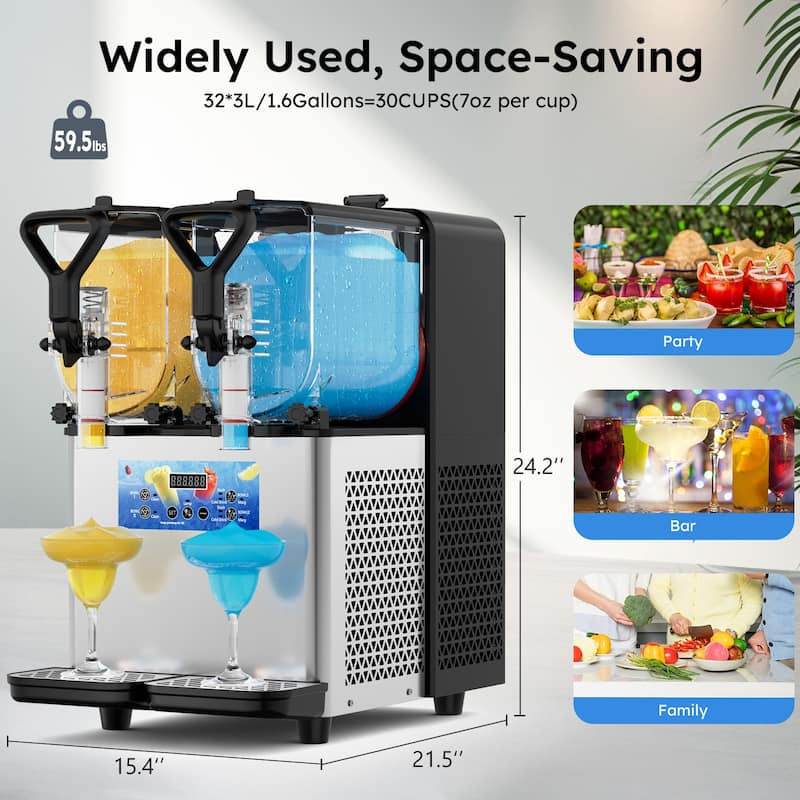 Commercial Slushy Machine, 3L/6L/12L/24L/36L, Self-Cleaning, for Margaritas, Alcoholic Beverages, Smoothies, and Soft Ice Cream