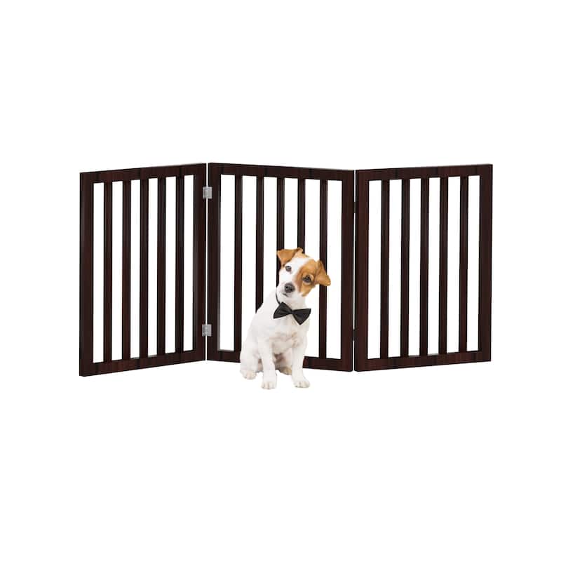 3-Panel Indoor Foldable Dog Gate - 55x24-Inch MDF Freestanding Pet Fence - Brown