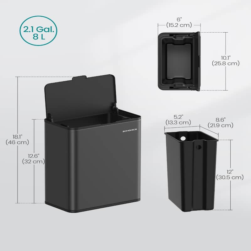 2.1 Gallon Hanging Trash Can with Lid for Kitchen Cabinet Wall Mounted or Countertop Use
