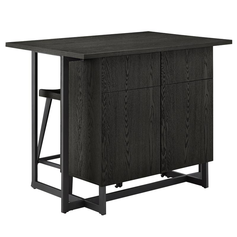 Oyala Black Finish 2-door Kitchen Island with Power and USB outlets and 2 Stools by iNSPIRE Q Modern
