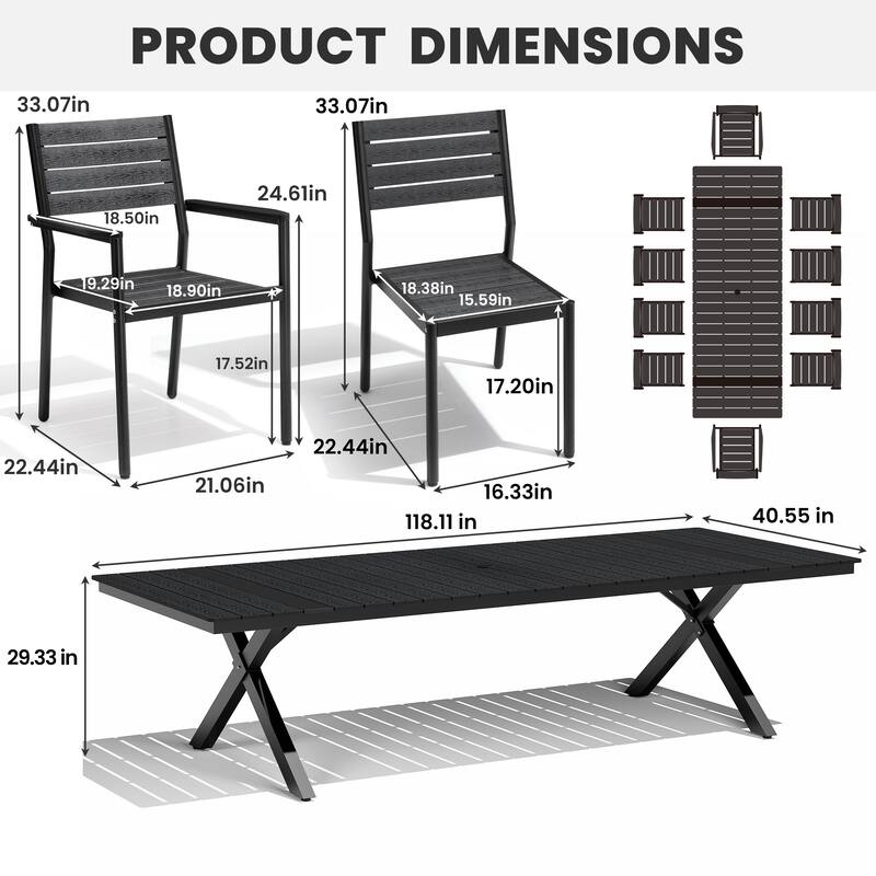 11 PCS Outdoor Patio Dining Aluminum Table with Stackable Chairs