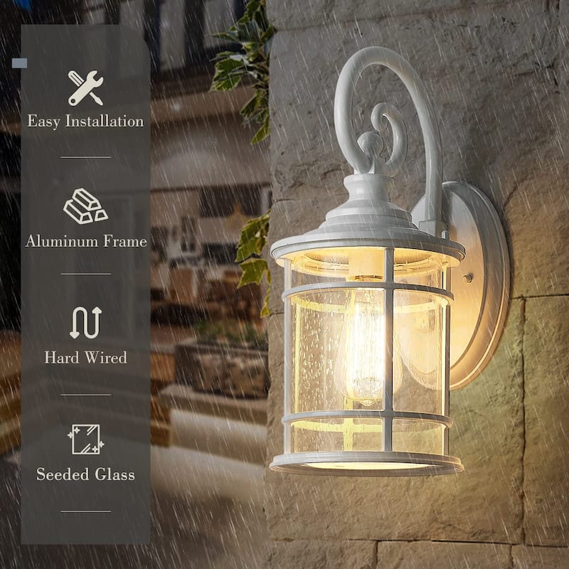 Textured Black/White Outdoor Wall Lantern with Seeded Glass Shade