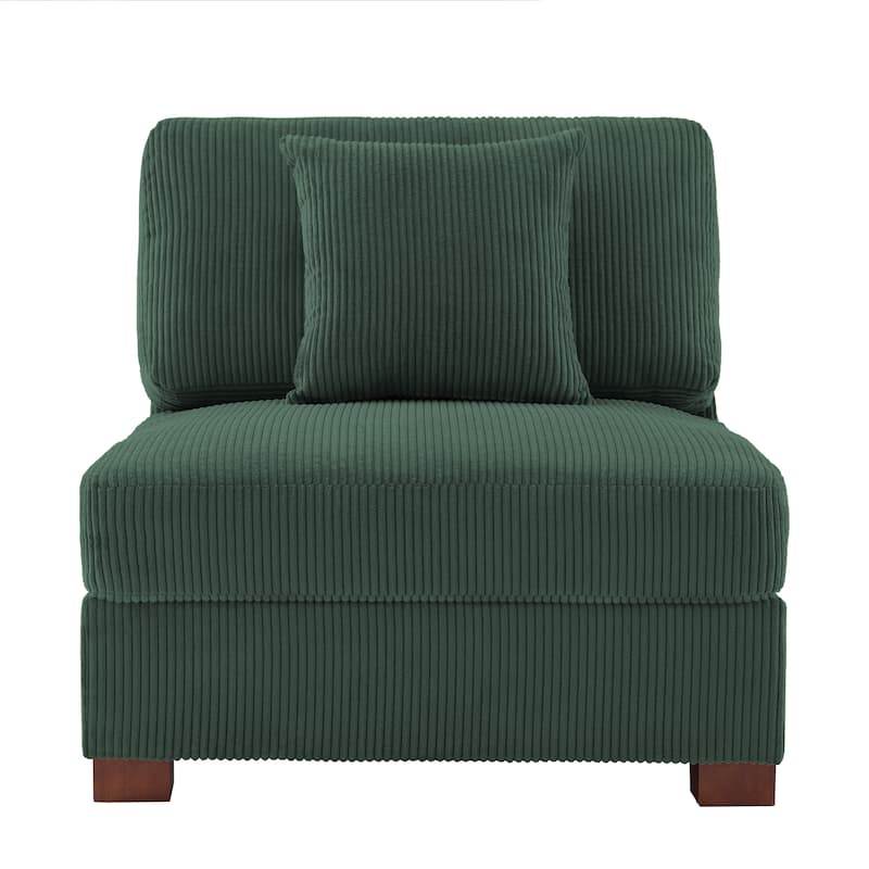 Corduroy Couch Modular Sectional Sofa with Pillows - Armless - Hunter Green