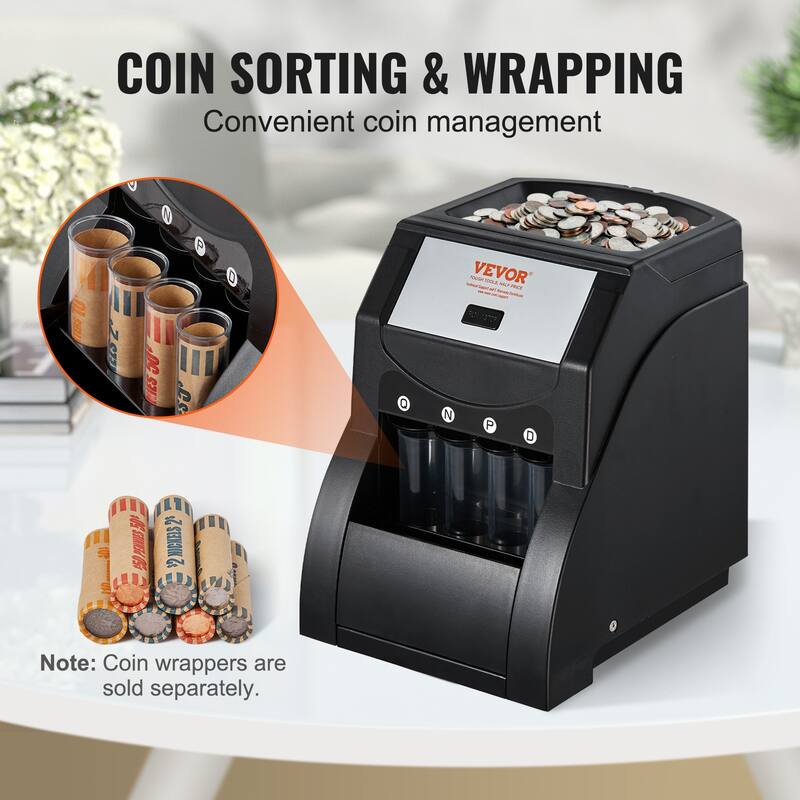 VEVOR USD Coin Sorter,Coin Sorter and Wrapper Machine Holds 200/2000 Coins, Black Bed Bath