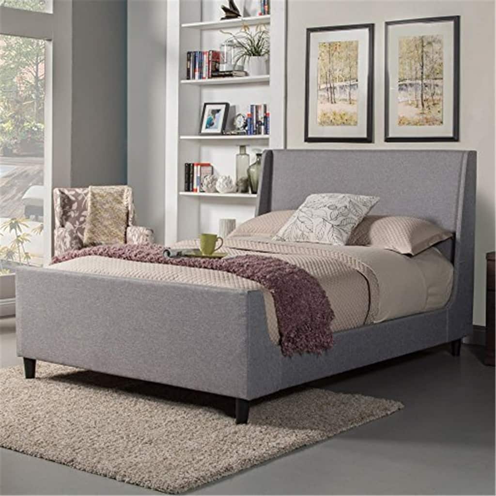 50 in.H Gray Wood Frame King Size Panel Bed with Linen Upholstery Material and Bed Frame Mounted