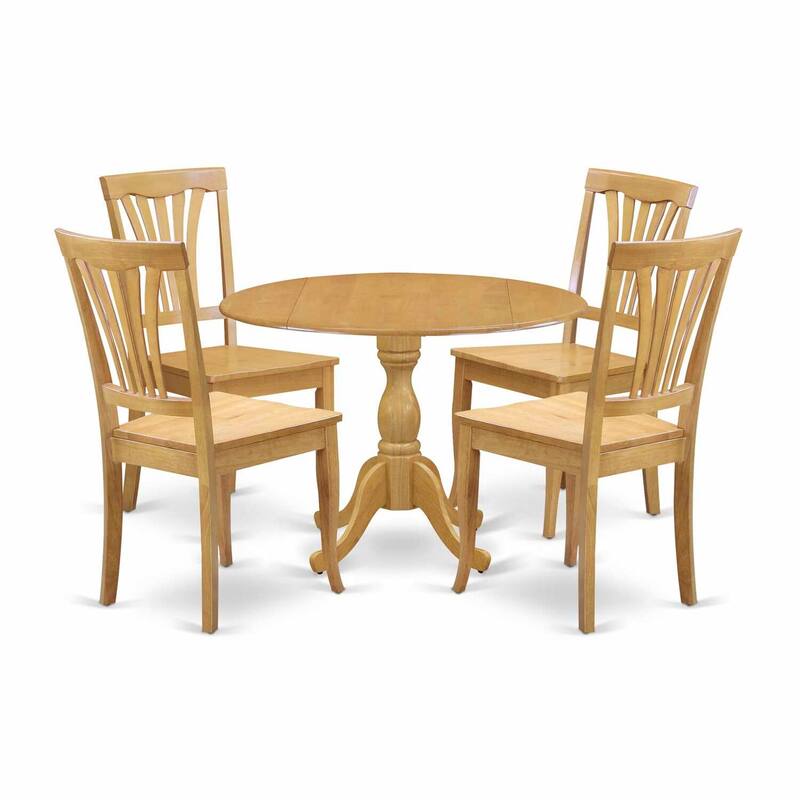HomeStock 5-Piece Natural Oak Finish Solid Wood Top Dining table with 4-Chairs with Drop Leaf Slat Back