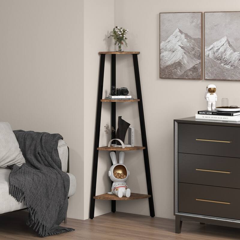 Costway 4-Tier Corner Shelf Metal Storage Rack Domestic Bookcase - 14” X 4”X 49.5“