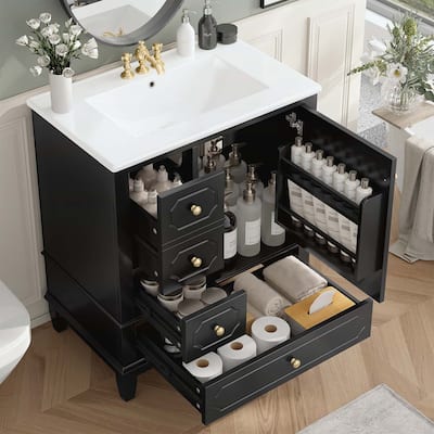 Bathroom Vanity with Ceramic Basin,Soft-Close Doors,and Ample Storage,Ideal for Modern and Compact Spaces