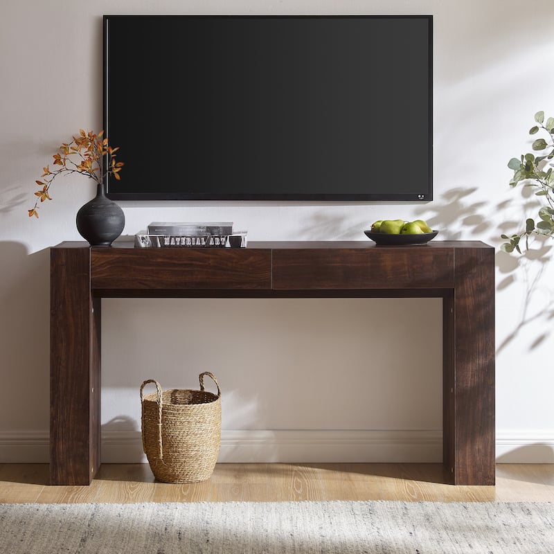 Modern Entryway Console Table, Thick Wood Sofa Table with Drawers