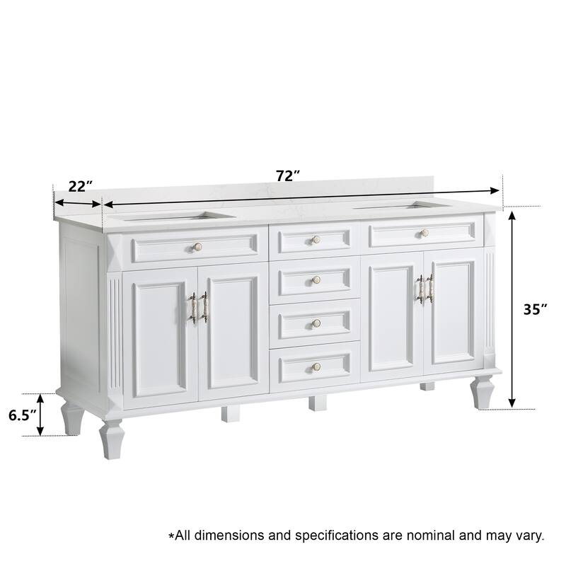 35'' H Solid Wood Bath Vanity with Stain-resistant Carrera White Quartz Top and Double Sink