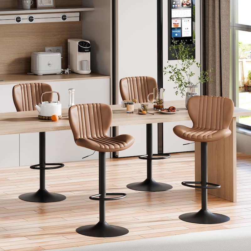 Scallop Swivel Bar Stool Set with Height-adjustable Seat - N/A - Set of 4 - Brown