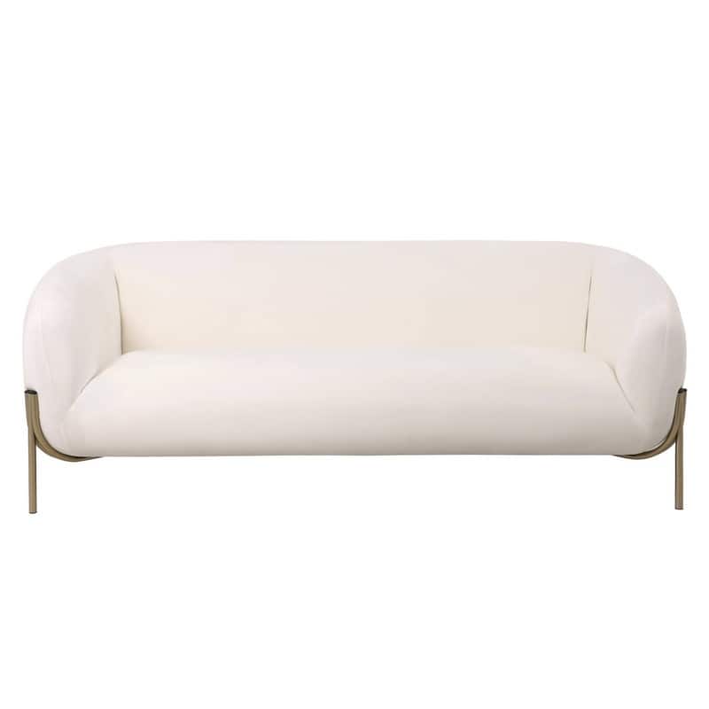 Zuno Modern Velvet Upholstered 3-Seater Sofa with Curved Seamless Design Gold Metal Base Plush Foam Cushions Easy Assembly
