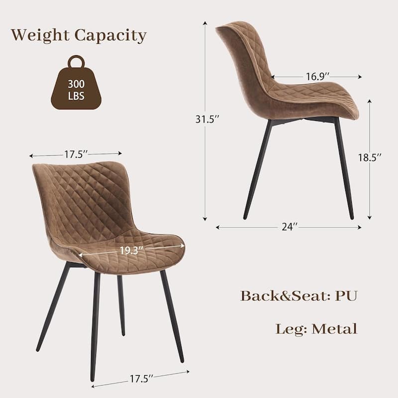 Upholstered Dining Chairs Set of 2, Mid Century Modern Armless Kitchen Chair