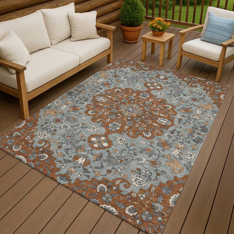 Machine Washable Indoor/ Outdoor Traditional Savannah Chantille Rug - Paprika - 9' x 12'