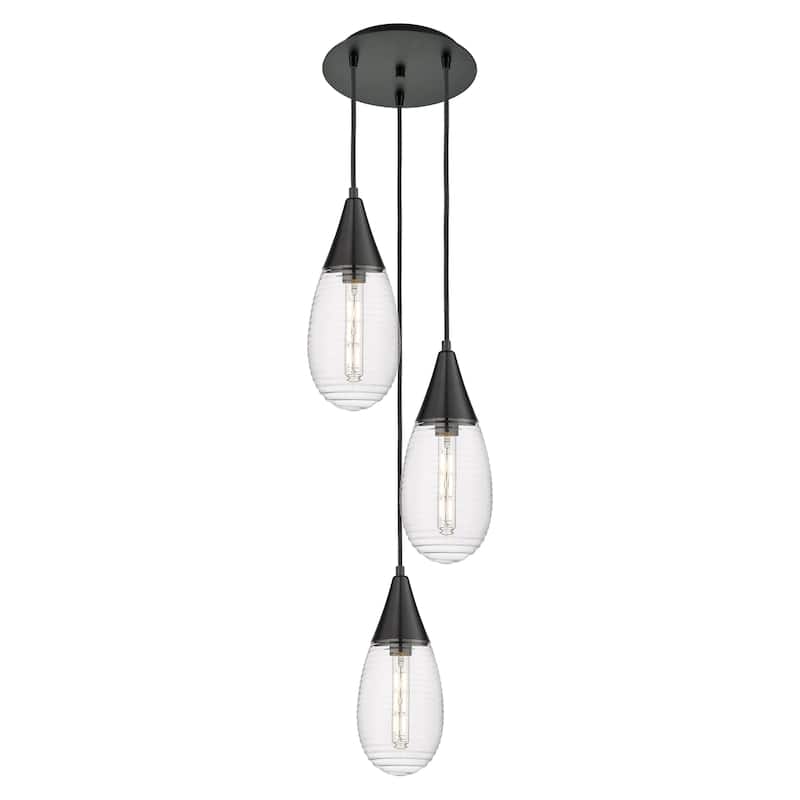 Innovations Lighting Malone - 3 Light 6" Cord Hung Multi Pendant - 10" Canopy - Striped Clear/Matte Black