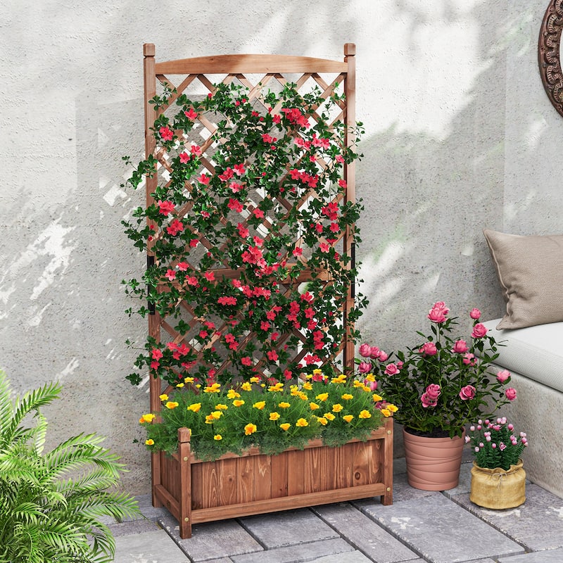 Gymax 2PCS 60'' Tall Raised Garden Bed w/ Diamond Lattice Trellis