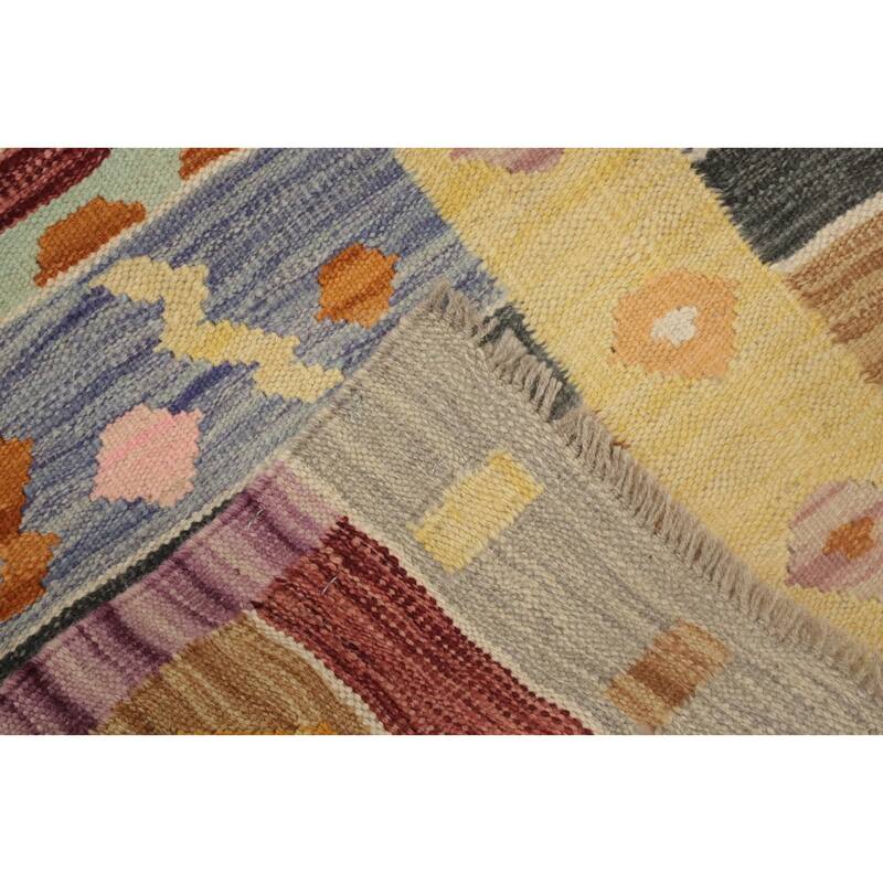 Hand Woven Oriental 100% Wool Carpet Southwestern Tribal Multi-Colored Kilim Runner Rug - 11' 10'' X 2' 7''