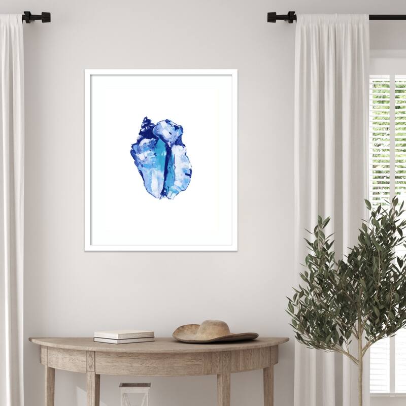 Blue Seashell On White Background No. 1 by Cartissi Wood Framed Wall Art Print