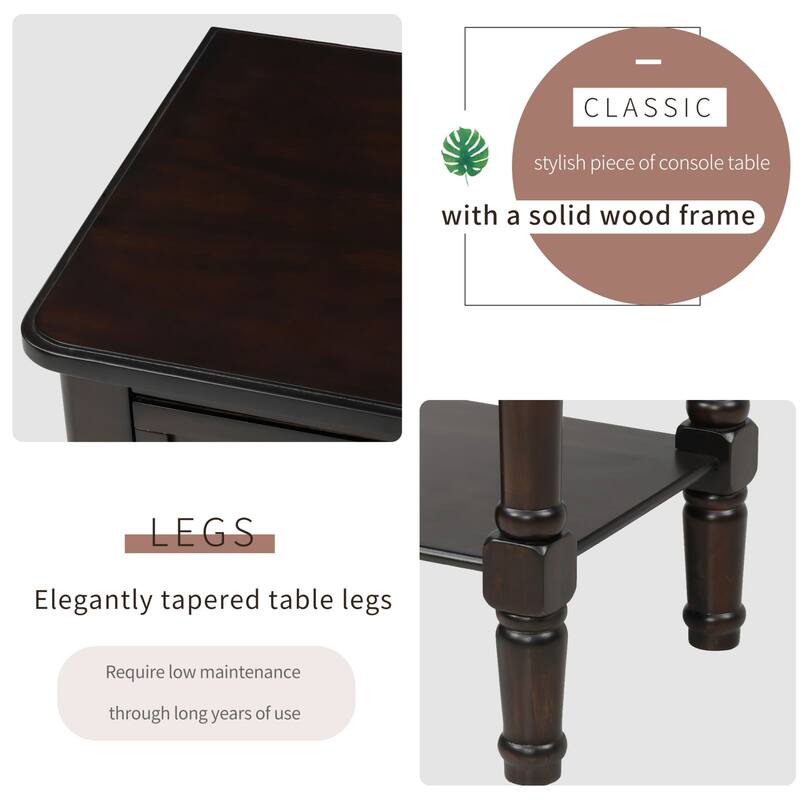 Cusp Barn Narrow Console Table, Slim Sofa Table with Three Storage Drawers and Bottom Shelf for Living Room, Easy Assembly