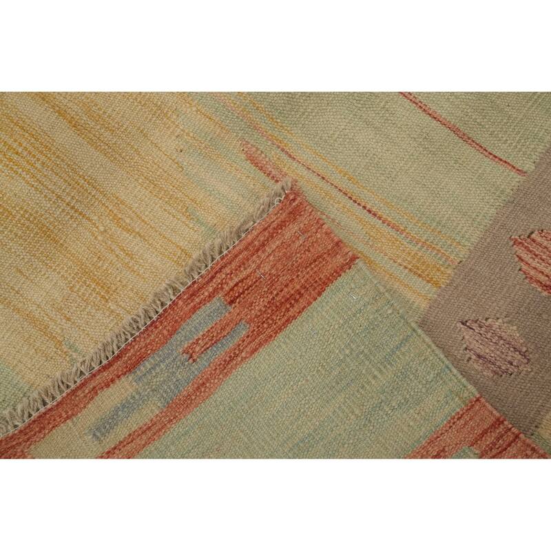 Hand Woven Southwestern Wool Yellow Geometric Area Rug - 8' 9'' X 6' 1''