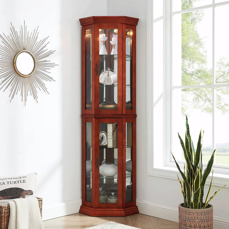 Corner Curio Cabinet with Lights(E26 light bulb not included)