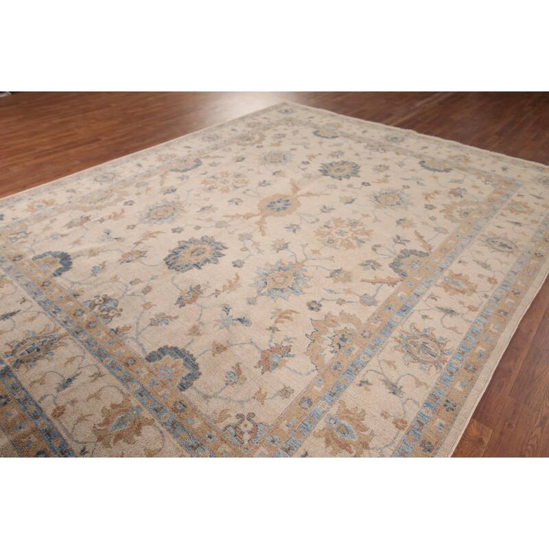Hand Knotted Oriental 100% Wool Carpet Transitional All-Over Beige & Ivories Oushak Area Rug - 10' 0'' X 8' 0''