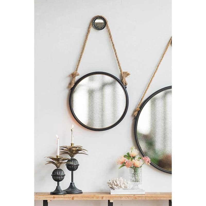 HomeRoots Black and Silver Round Accent Metal Mirror - 19.5