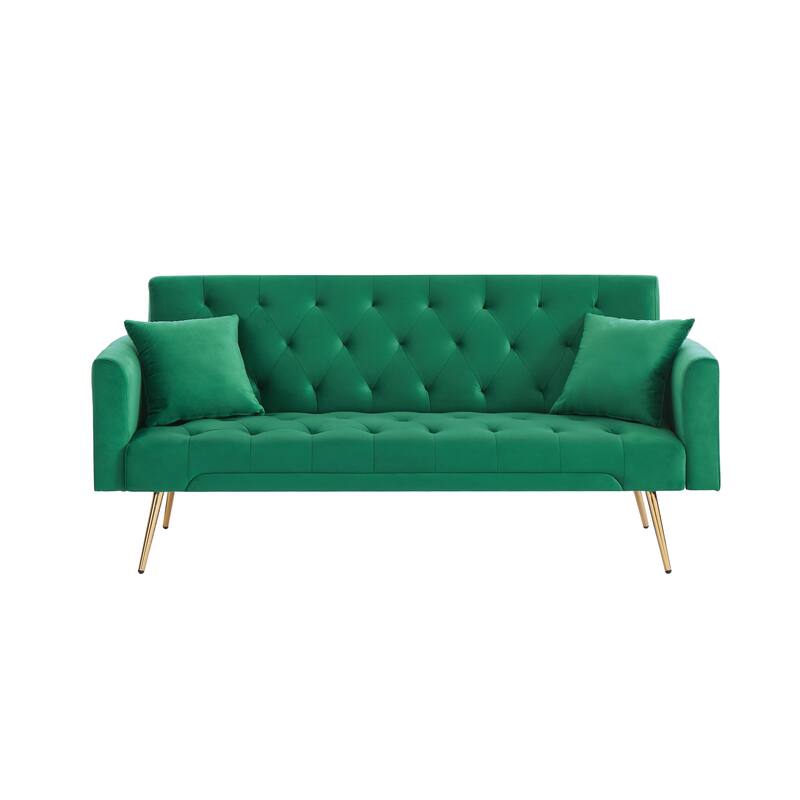 Velvet Sofa Bed with Metal Legs & 2 Pillows