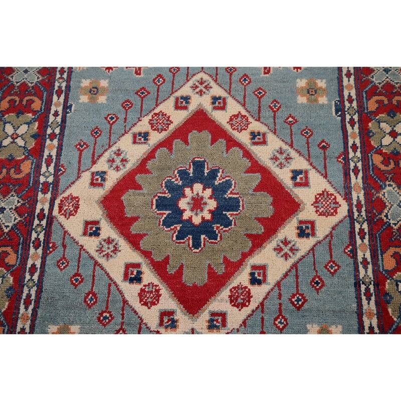 Light Blue Kazak Foyer Rug Hand-Knotted Wool Carpet - 3'3" x 4'11"